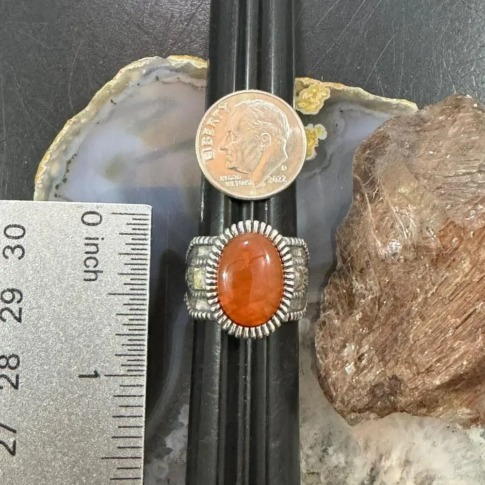 Carolyn Pollack Sterling Silver Oval Carnelian Decorated Ring Size 6.5 For Women - Picture 9 of 10